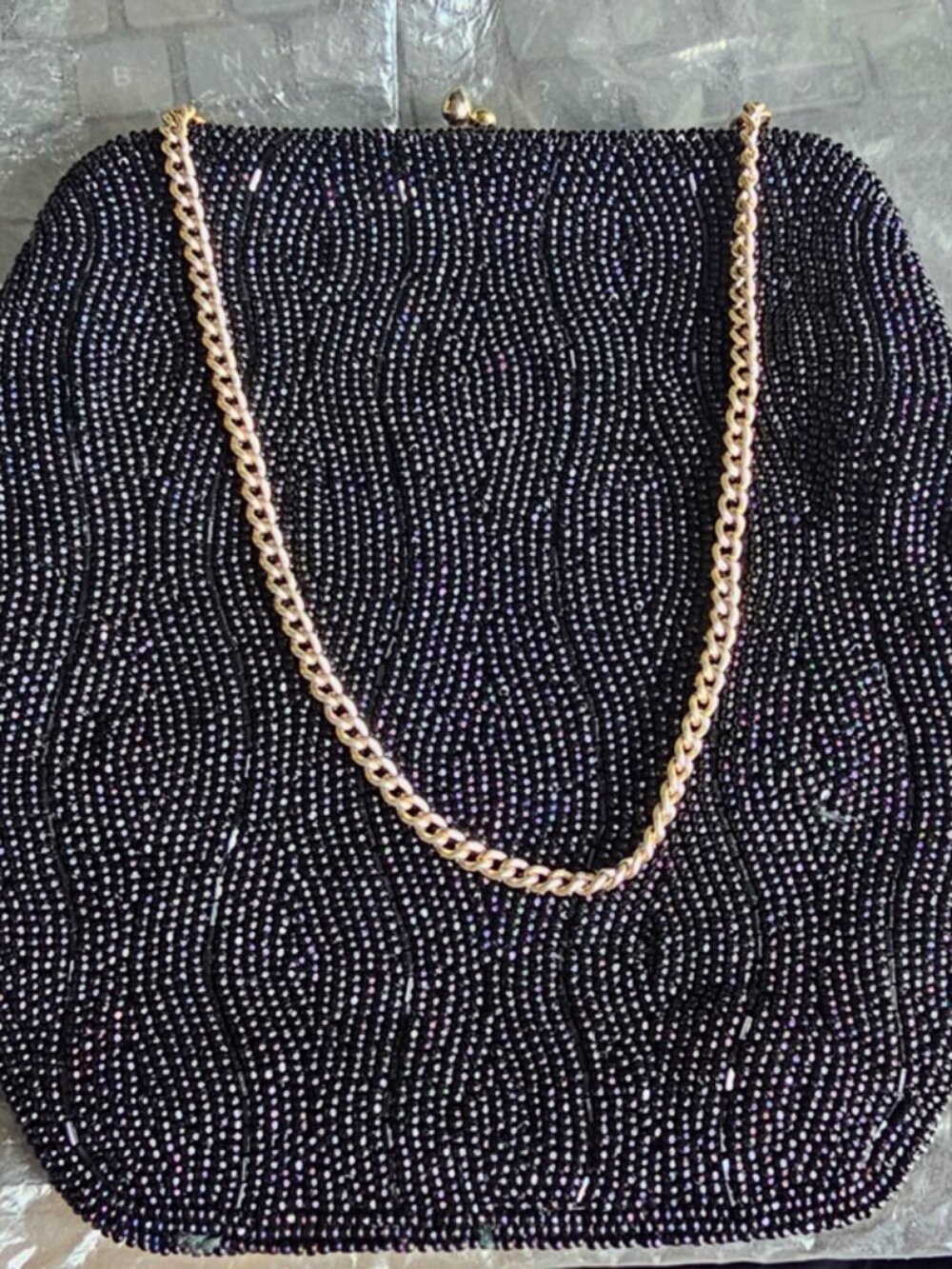 Vintage La Regale Black Beaded Evening Bag